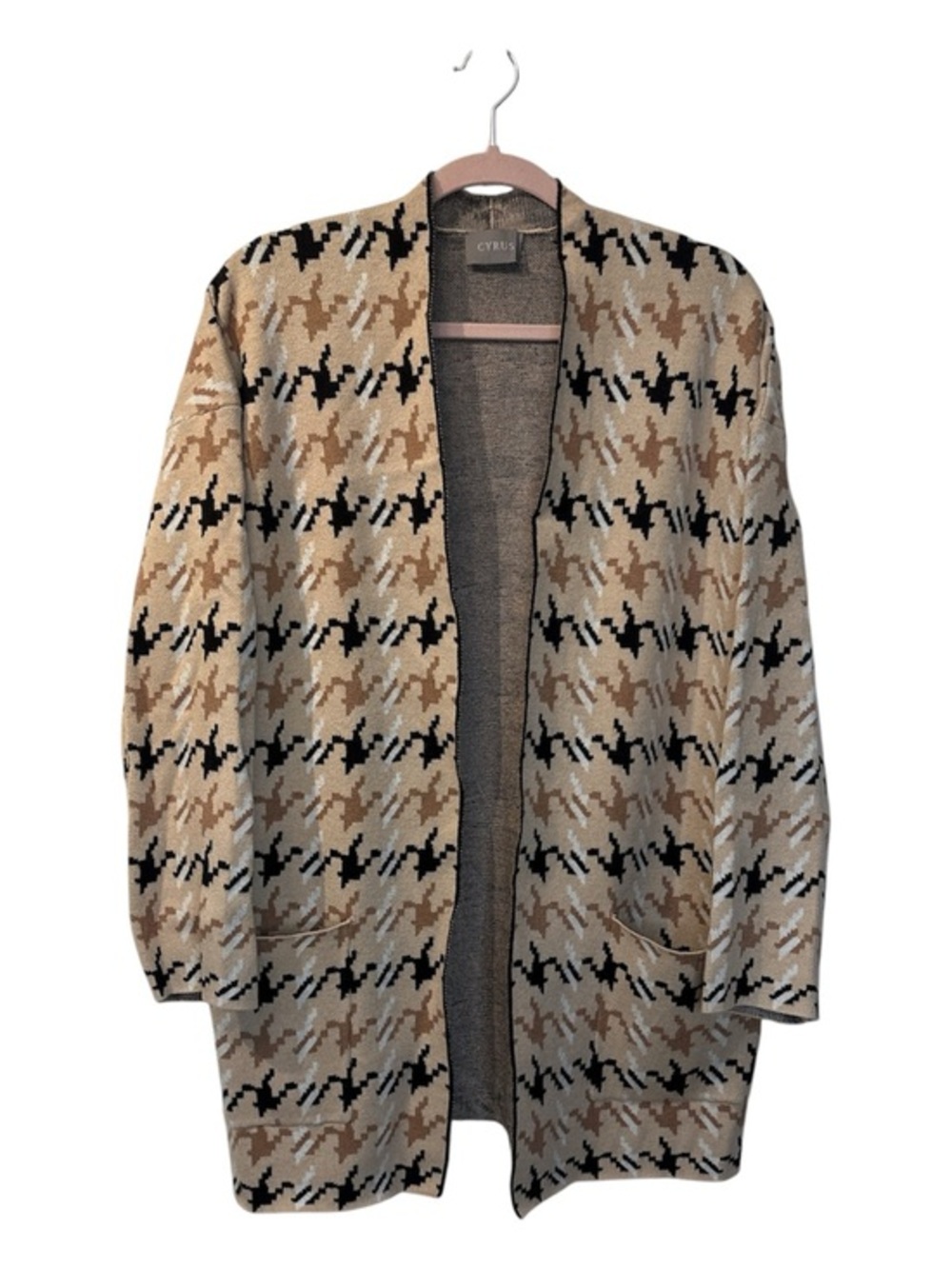 ⭐️ Cyrus Beige, Tan & Black Open Front Cardigan - size Medium (oversized)